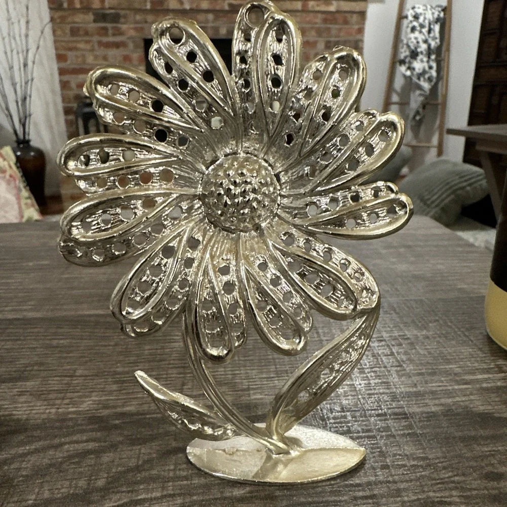 Earring Stand Holder Vintage Silver plated Jewelry Sunflower Daisy Flower